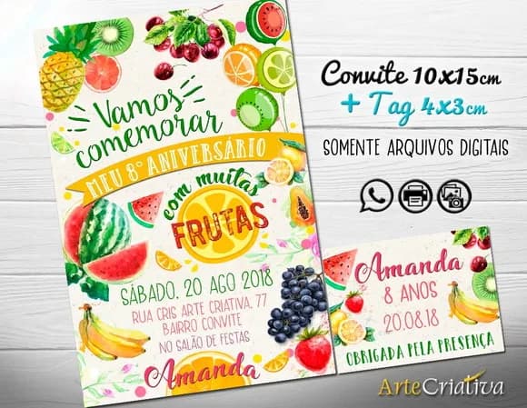 CONVITE DIGITAL C/TAG Frutas Aquarela