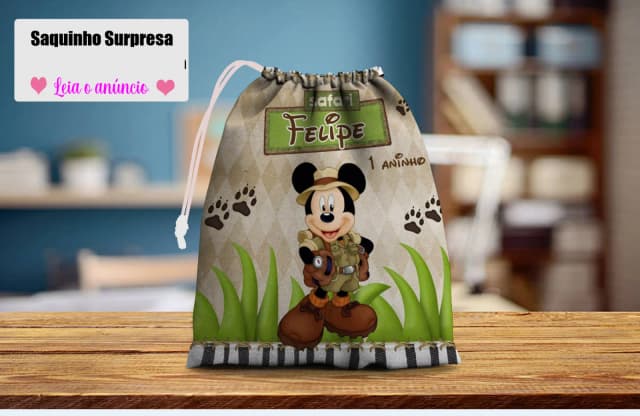 Saquinho Supresa para lembrancinhas Mickey Safari