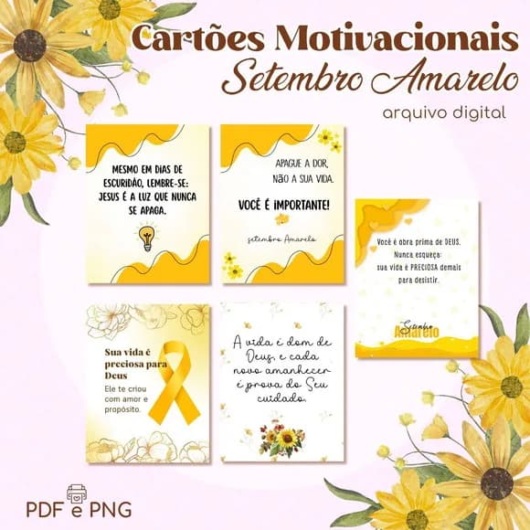 Kit Cartões Motivacionais Setembro Amarelo - Arquivo Digital