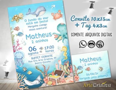 Convite Digital C/tag Fundo do Mar Aquarela 13