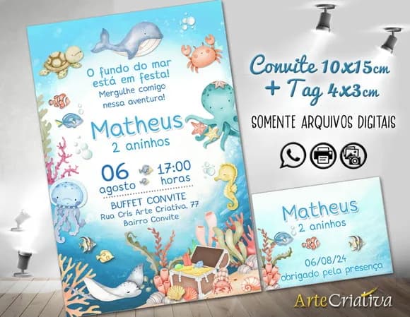 Convite Digital C/tag Fundo do Mar Aquarela 13