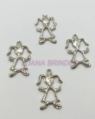 Pingente Menininha de Metal em Prata - pct c/10 unid
