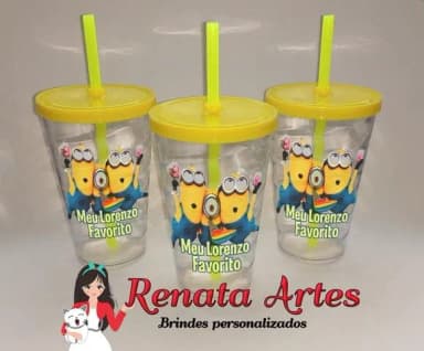Copo com Canudo 500ml Minions