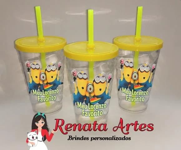 Copo com Canudo 500ml Minions