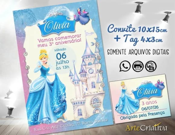 Convite Digital C/tag Princesa Cinderela