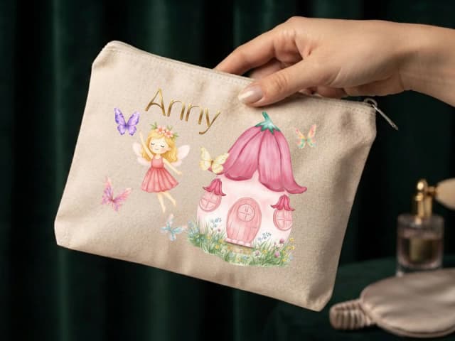 Lembrancinha Nécessaire Personalizada Algodão Cru 20x15 Estampa DTF Fada Rosa