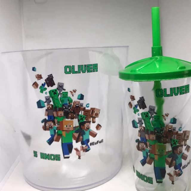 Kit Balde de Pipoca acrilico + Copo twister Personalizado Minecraft