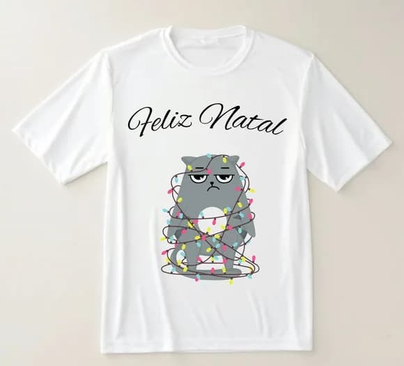 Camiseta Feliz Natal com Gato Divertido ? Humor e Estilo Nat