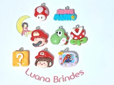 Pingente Super Mario de Resina Pacotes com 8 Unidades