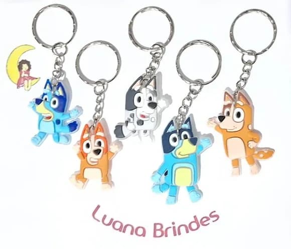 Chaveiro Bluey Emborrachado Pacote com 5 Unidades