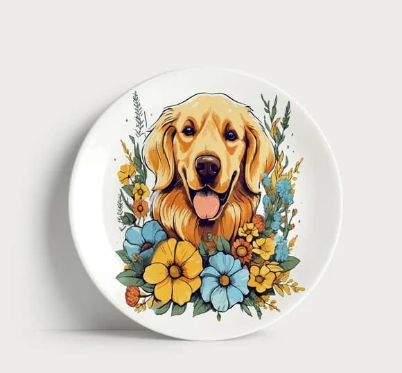 Prato de Porcelana Golden Retriever