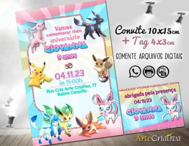 Convite Digital C/tag Pokemon Menina