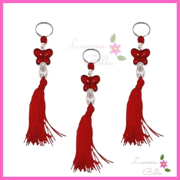 Chaveiro Borboleta acrílica c/franja Vermelho -Pct c/4 unds