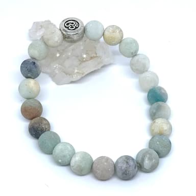 Pulseira Pedras naturais Amazonita Fosca e Simbolo OM Paz e Equilibrio
