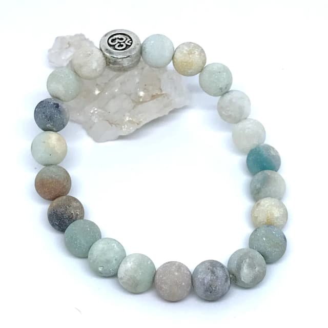 Pulseira Pedras naturais Amazonita Fosca e Simbolo OM Paz e Equilibrio