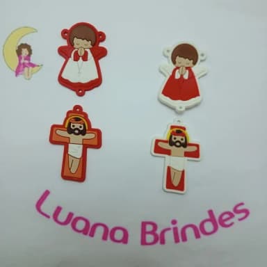 Kit terço Anjinho e Crucifixo de Borracha Vermelho 2 Kits