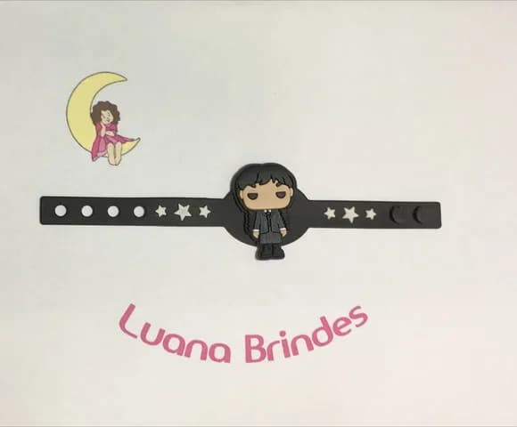Pulseira Wandinha Addams Emborrachada 17,5 cm