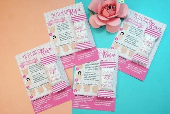 Cartão Autoexame com Bala Outubro Rosa