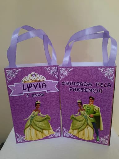 Sacolinhas Personalizadas A Princesa e o Sapo para Lembrancinhas