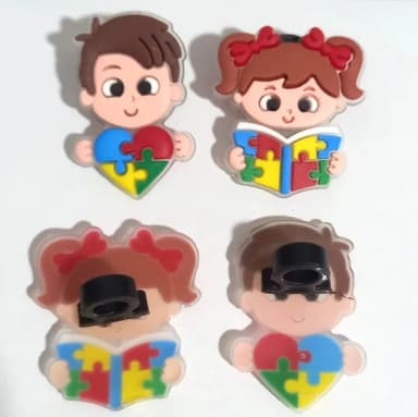Ponteira P/lápis Menina e Menino Símbolo Autismo - 6 Unidade