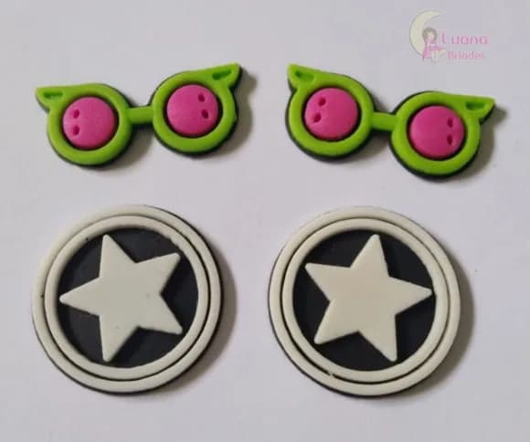 Apliques Mini Óculos e Símbolo de borracha - pct c/8 unid