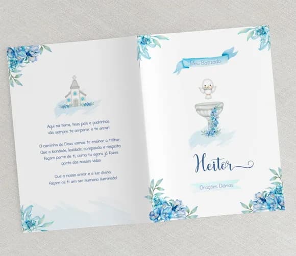 Livrinho De Orações Batizado - Floral Azul