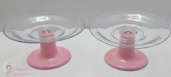 Mini Cake Transparente c/suporte Rosa de acrílico-pct c/2 un