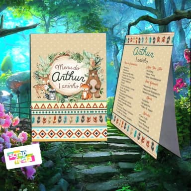 Menu Cardápio Cavalete Festa Floresta Tribal