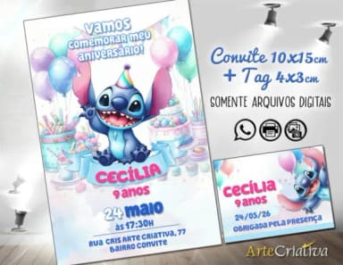 Convite Digital C/tag Stitch Disney 4