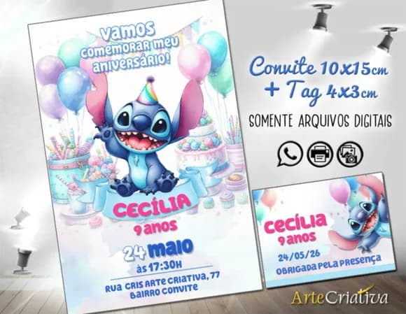 Convite Digital C/tag Stitch Disney 4