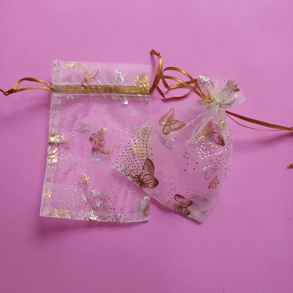 Saquinho Organza Cristal Amarelo Borboleta Fita 8x12cm