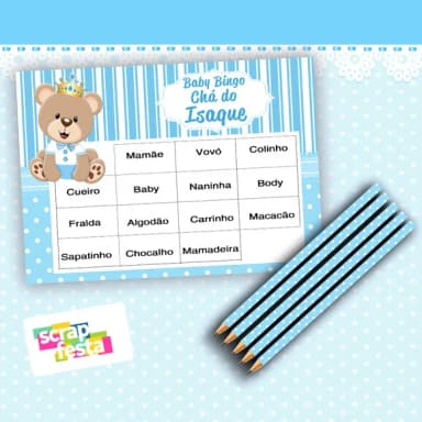 Kit Bingo + Lápis Festa Chá de Bebê Menino Urso Príncipe