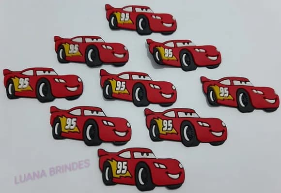Apliques Carro Mcqueen de Borracha Pct 6 Unidades