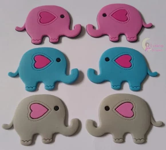 Aplique Elefante Colorido Emborrachado - Pct C/6 Unidades