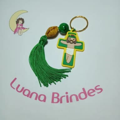 Chaveiro Crucifixo Brasil Emborrachado Franja E Pedras 14cms