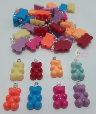 Pingente Ursinhos Coloridos de Acrílico Pct 10 Unidade