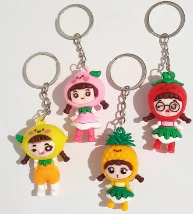 Chaveiro Meninas Frutas Emborrachado - 4 Peças