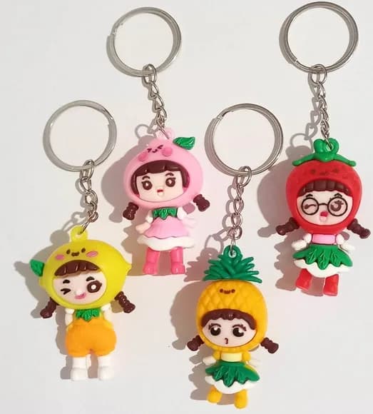 Chaveiro Meninas Frutas Emborrachado - 4 Peças