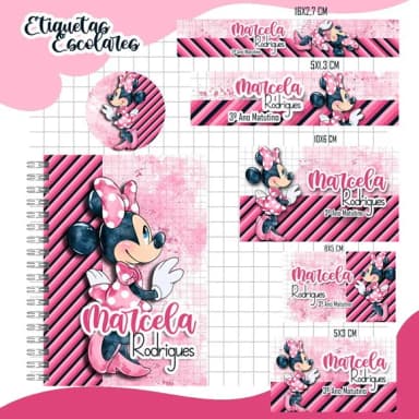 Caderno + Etiquetas + Tag Personalizada + Lápis ( Minnie)