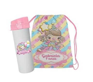 Kit mochilinha e garrafinha 500 ml