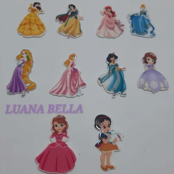 Apliques acrílicos de princesas variadas - pct c/10 unid