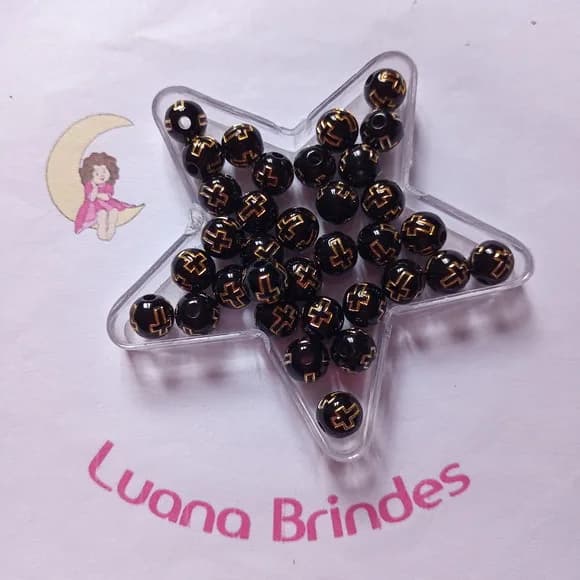 Bolinha Preta com Cruz Dourada 8mm Pct 100 Unidades