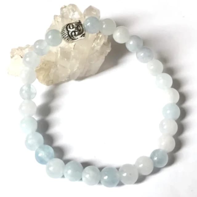Pulseira Japamala 27 Contas Água Marinha Natural Bem Clara (Delicada)