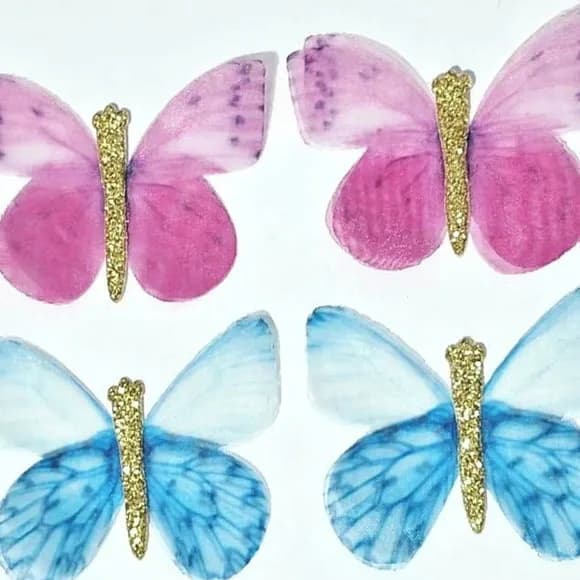 Borboletas Azul e Rosa de Seda - Pct C/6 Unidades