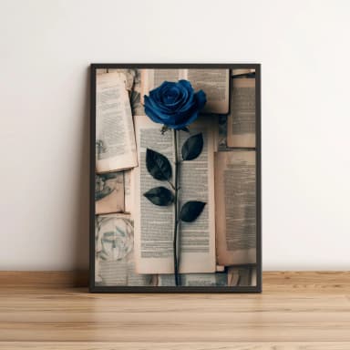 Quadro Rosa Azul Sobre Páginas de Livros Antigos 2708