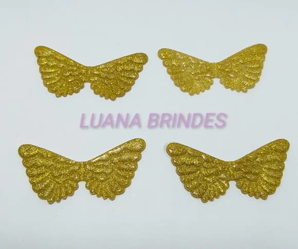 Aplique de Asas Dourado c/ Glitter Emborrachado-pct C/5 Unid