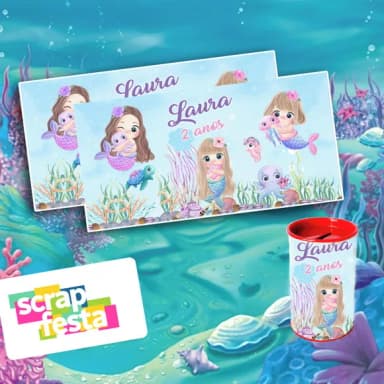 Rótulo Adesivo Personalizado para Cofrinho Sereia Aquarela