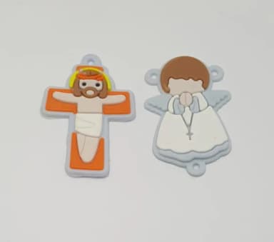 kit Terço Crucifixo e Anjo De Borracha Cinza 2 kits