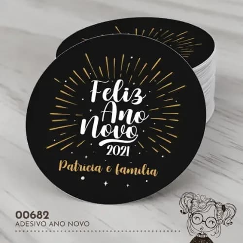 Adesivo Redondo Feliz Ano Novo - 00682