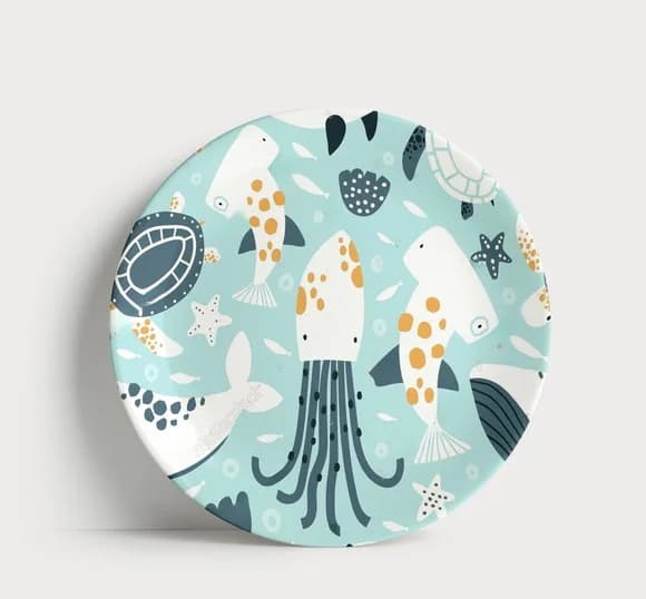 Prato de Porcelana Fundo do Mar Ilustrado - Estilo Coastal